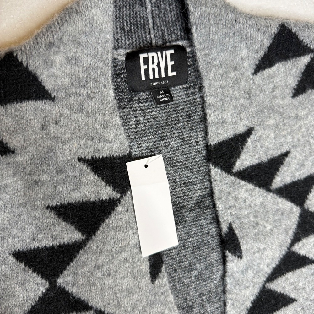 NWT FRYE Geometric Southwest Aztec Open Front Sweater Womens Medium Grey Black - Picture 2 of 7